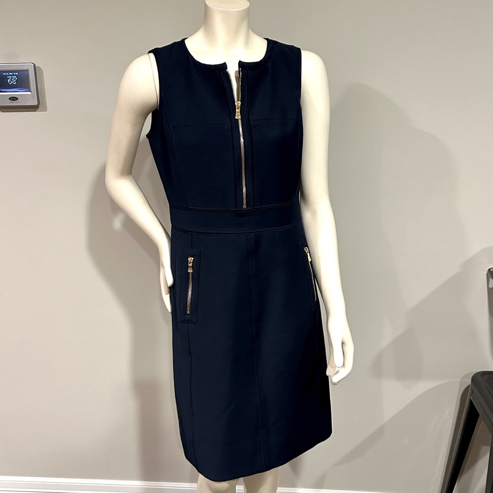 TORY BURCH Mariel Wool Blend Navy Zip Dress